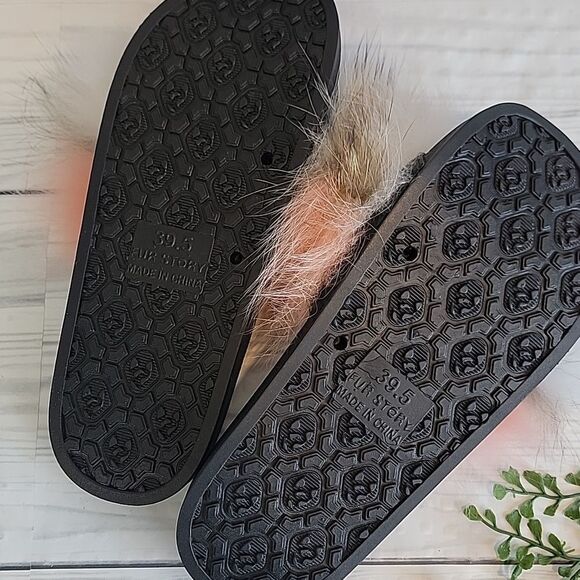 Fur Story Fluffy Fox Fur Slide Sandals Brown White And Pink Womens Size 9 - Picture 5 of 9